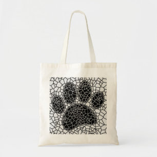 Mozaïek Kunst Hond Pootafdruk in Zwart en Wit Huis Tote Bag