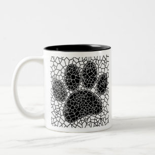 Mozaïek Kunst Hond Pootafdruk in Zwart en Wit Tweekleurige Koffiemok