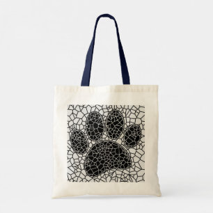 Mozaïek Kunst Hondenpootafdruk Zwart En Wit Geomet Tote Bag