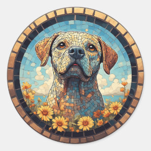 Mozaïek Labradoor Portret in Cirkelvormige Tegelra Ronde Sticker