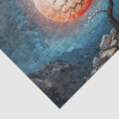 Mozaïek landschap met rode zon en een kersenboom tissuepapier (Detail)