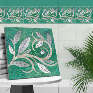 Mozaïek Leaf Swirl ornament Tegeltje