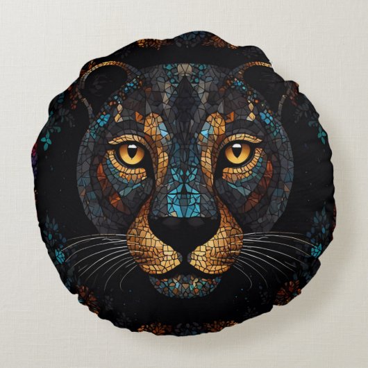 Mozaïek Leopard Majesteit Rond Kussen (Achterkant)