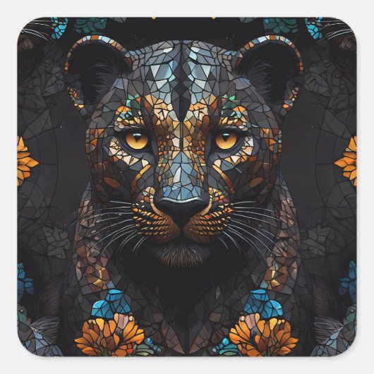 Mozaïek Leopard Majesteit Vierkante Sticker (Voorkant)