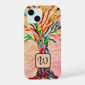 Mozaïek Levensboom met Initiaal iPhone 15 Case (Achterkant)