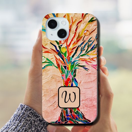 Mozaïek Levensboom met Initiaal iPhone 15 Case