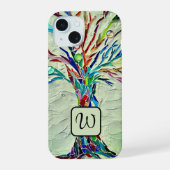 Mozaïek Levensboom met monogram Groen iPhone 15 Case (Achterkant)