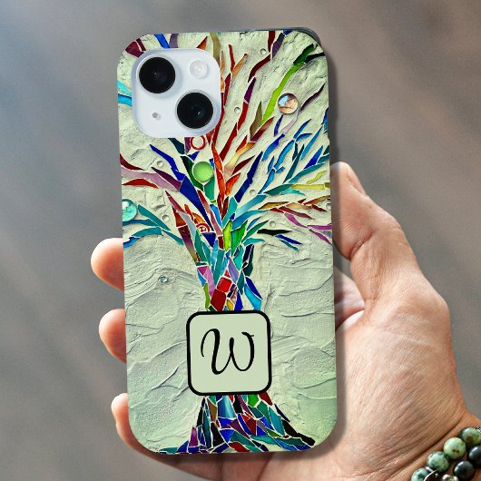 Mozaïek Levensboom met monogram Groen iPhone 15 Case
