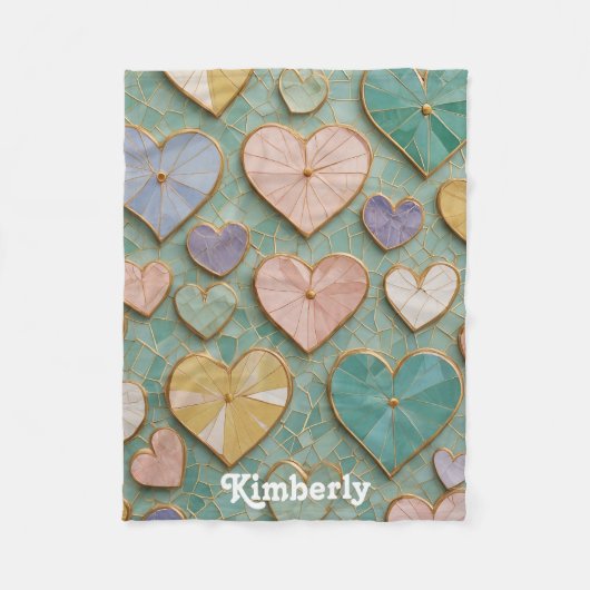Mozaïek Liefde: Pastel Harten Fleece Deken (Voorkant)
