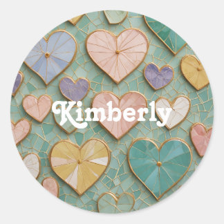 Mozaïek Liefde: Pastel Harten Ronde Sticker