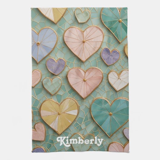 Mozaïek Liefde: Pastel Harten Theedoek (Verticaal)