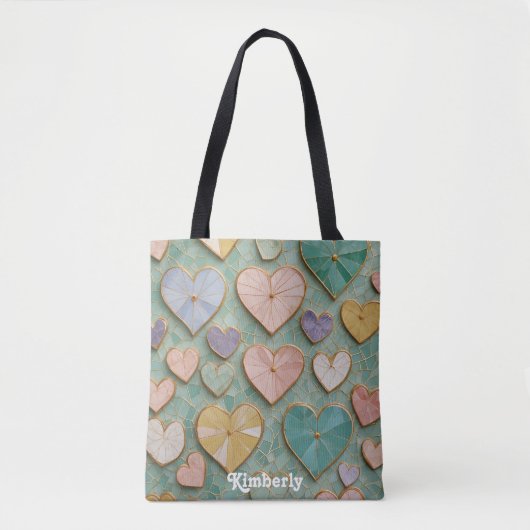 Mozaïek Liefde: Pastel Harten Tote Bag (Voorkant)