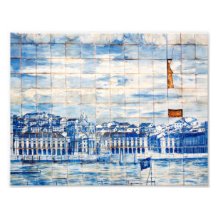 mozaïek lissabon blauw schilderij tegel porcelain  foto afdruk