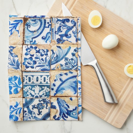 mozaïek lissabon - blauwe versiering portugal - ou theedoek (Quarter Fold)