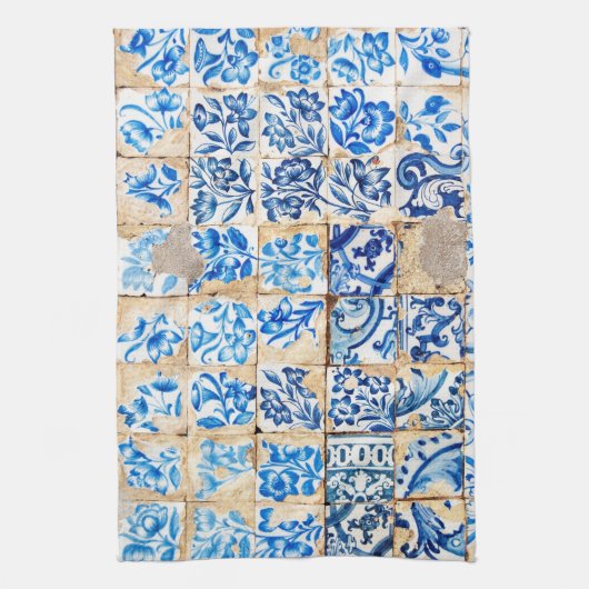 mozaïek lissabon - blauwe versiering portugal - ou theedoek (Verticaal)