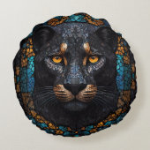 Mozaïek Majesteit: De Zwarte Panter Rond Kussen (Achterkant)