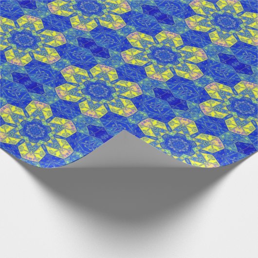 Mozaïek Mandala blauw en geel Cadeaupapier (Hoek)