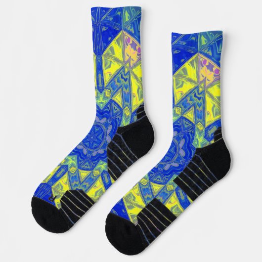 Mozaïek Mandala blauw en geel Sokken (Links)