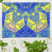 Mozaïek Mandala blauw en geel Theedoek (Gevouwen)