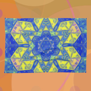 Mozaïek Mandala blauw en geel Theedoek