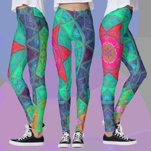Mozaïek Mandala blauw groen en rood Leggings