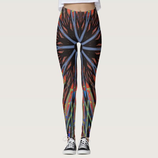 Mozaïek Mandala Blauwe en Paarse Leggings (Voorkant)