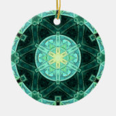 Mozaïek Mandala Blauwgroen en Geel Keramisch Ornament (Voorkant)