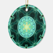 Mozaïek Mandala Blauwgroen en Geel Keramisch Ornament (Links)
