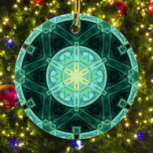 Mozaïek Mandala Blauwgroen en Geel Keramisch Ornament