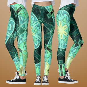 Mozaïek Mandala Blauwgroen en Geel Leggings