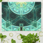 Mozaïek Mandala Blauwgroen en Geel Theedoek (Gevouwen)