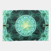 Mozaïek Mandala Blauwgroen en Geel Theedoek (Horizontaal)