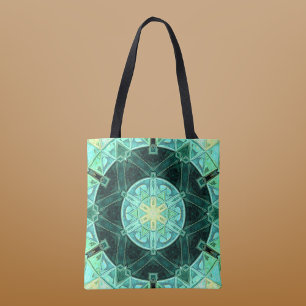 Mozaïek Mandala Blauwgroen en Geel Tote Bag