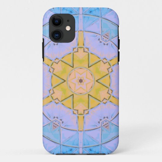 Mozaïek Mandala Bloem Blauw en Geel Case-Mate iPhone Case (Achterkant)
