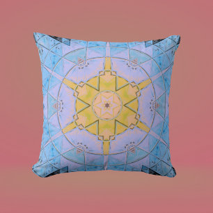 Mozaïek Mandala Bloem Blauw en Geel Kussen