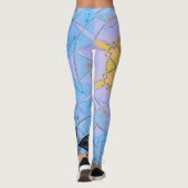 Mozaïek Mandala Bloem Blauw en Geel Leggings (Achterkant)