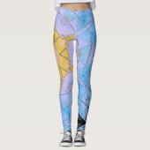 Mozaïek Mandala Bloem Blauw en Geel Leggings (Voorkant)