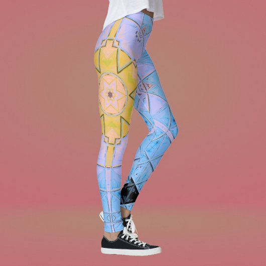 Mozaïek Mandala Bloem Blauw en Geel Leggings