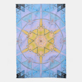 Mozaïek Mandala Bloem Blauw en Geel Theedoek (Verticaal)