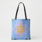 Mozaïek Mandala Bloem Blauw en Geel Tote Bag (Voorkant)
