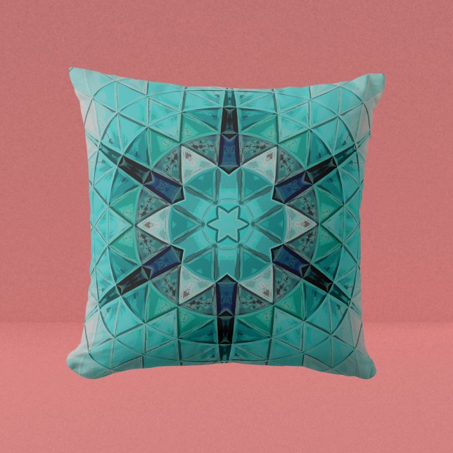 Mozaïek Mandala Bloem Blauw en Wit Kussen (Creator heeft geüpload)