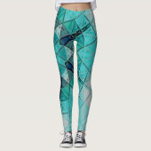 Mozaïek Mandala Bloem Blauw en Wit Leggings (Voorkant)