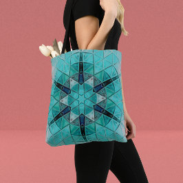 Mozaïek Mandala Bloem Blauw en Wit Tote Bag