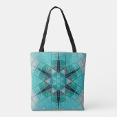 Mozaïek Mandala Bloem Blauw en Wit Tote Bag (Achterkant)