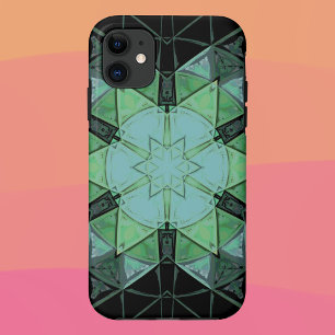 Mozaïek Mandala Bloem Blauw Groen en Zwart Case-Mate iPhone Case