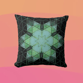 Mozaïek Mandala Bloem Blauw Groen en Zwart Kussen