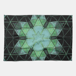 Mozaïek Mandala Bloem Blauw Groen en Zwart Theedoek