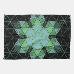 Mozaïek Mandala Bloem Blauw Groen en Zwart Theedoek