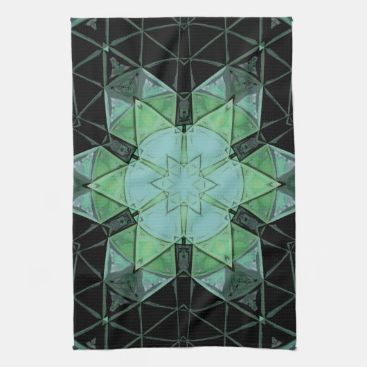 Mozaïek Mandala Bloem Blauw Groen en Zwart Theedoek (Verticaal)