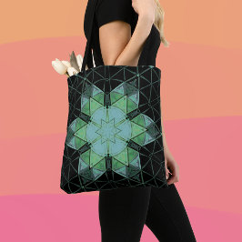 Mozaïek Mandala Bloem Blauw Groen en Zwart Tote Bag